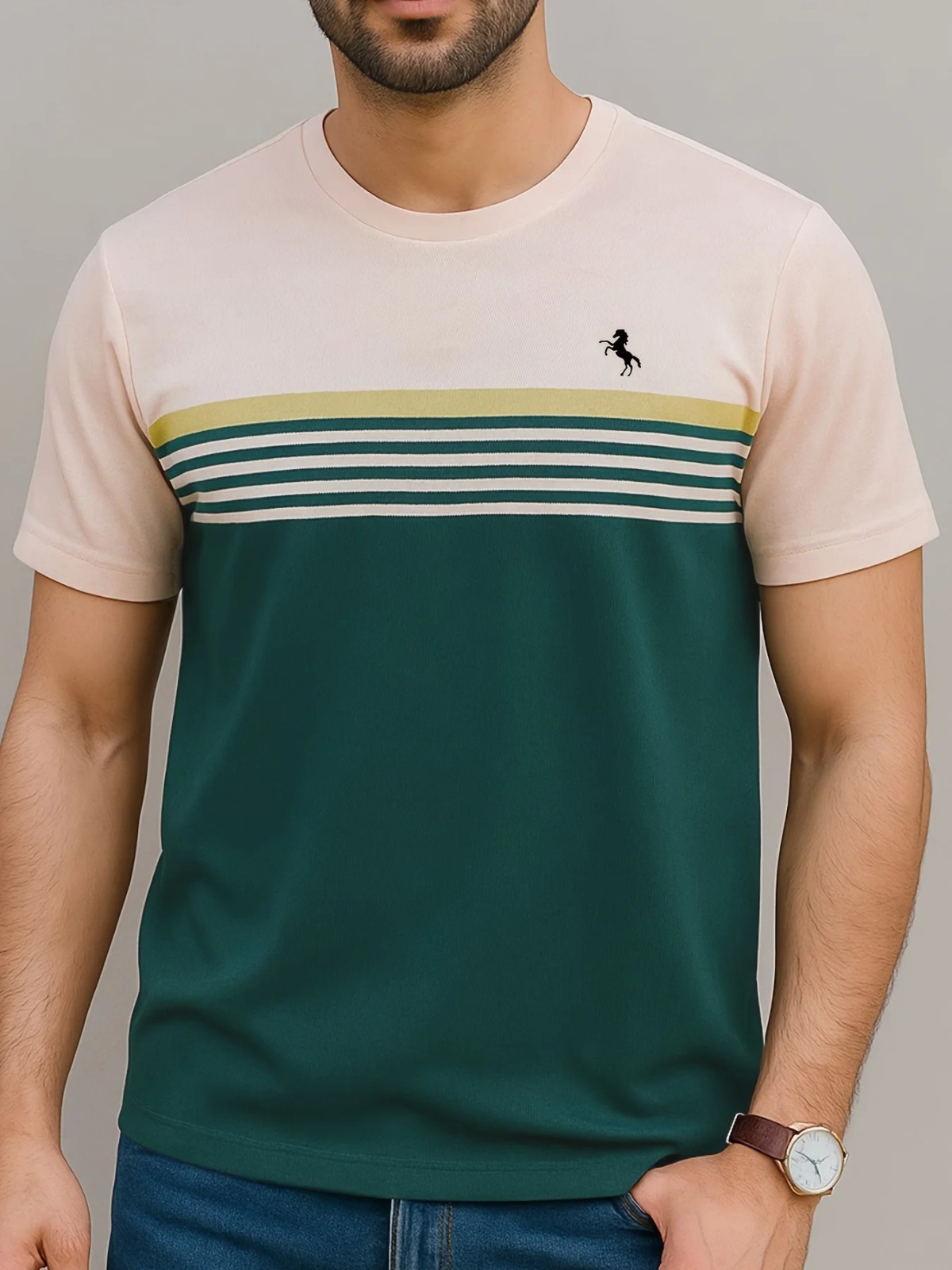 Men’s 3D Printed Stripe Anchor T-Shirt Harajuku Street Style Round Neck Short Sl gallery