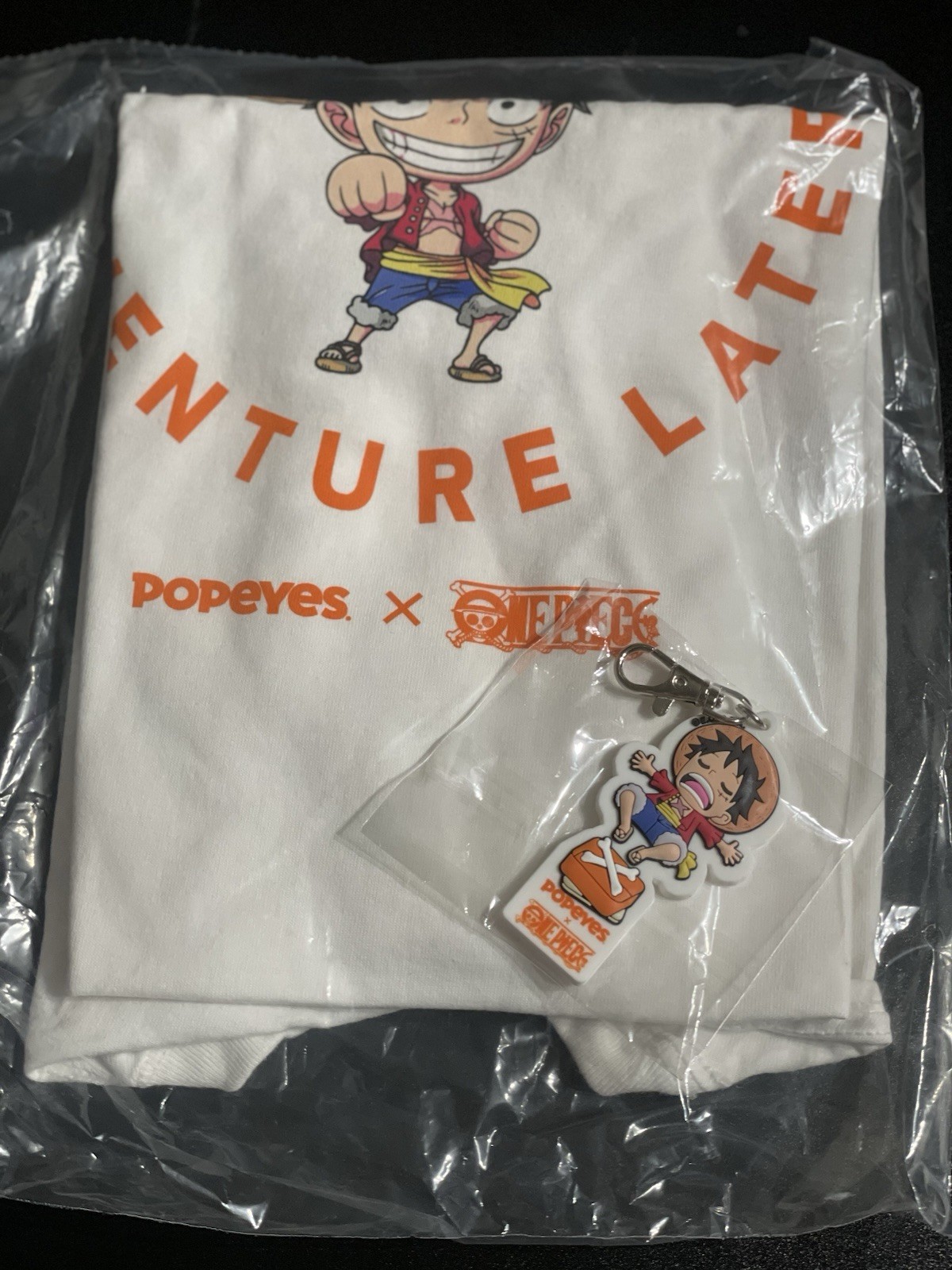Limited Release Popeyes x One Piece Monkey D Luffy Large T-Shirt w/ Keychain gallery