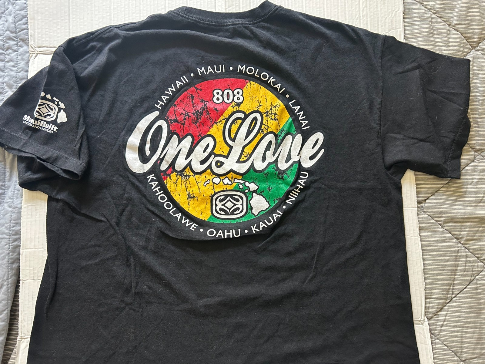 MAUI BUILT 808 ONE LOVE DISTRESSED 2XL BLK SHORT SLEEVE T SHIRT.SEE DESCRIPTION