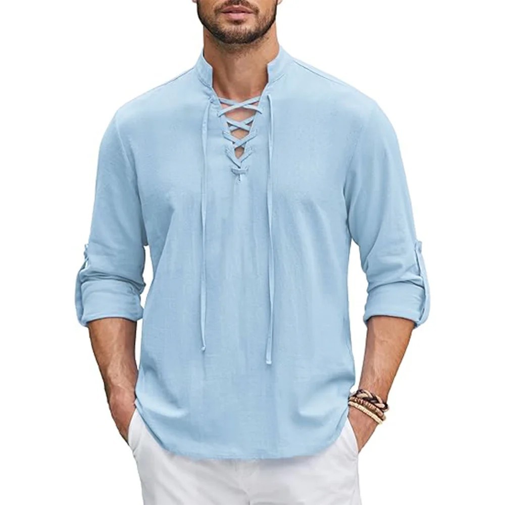 Men’s Renaissance Cotton Linen Shirt Long Sleeve Gothic T-shirt Tee Summer Gift gallery