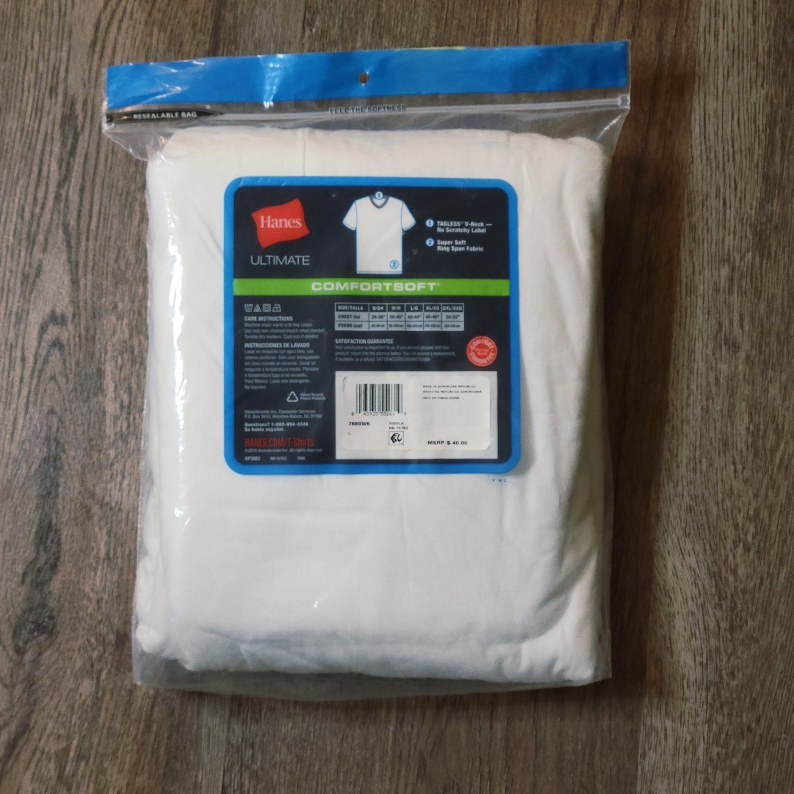 Hanes ComfortSoft Shirts Mens Large 42"-44" White V-Neck FreshIQ Tagless 5 Pack gallery