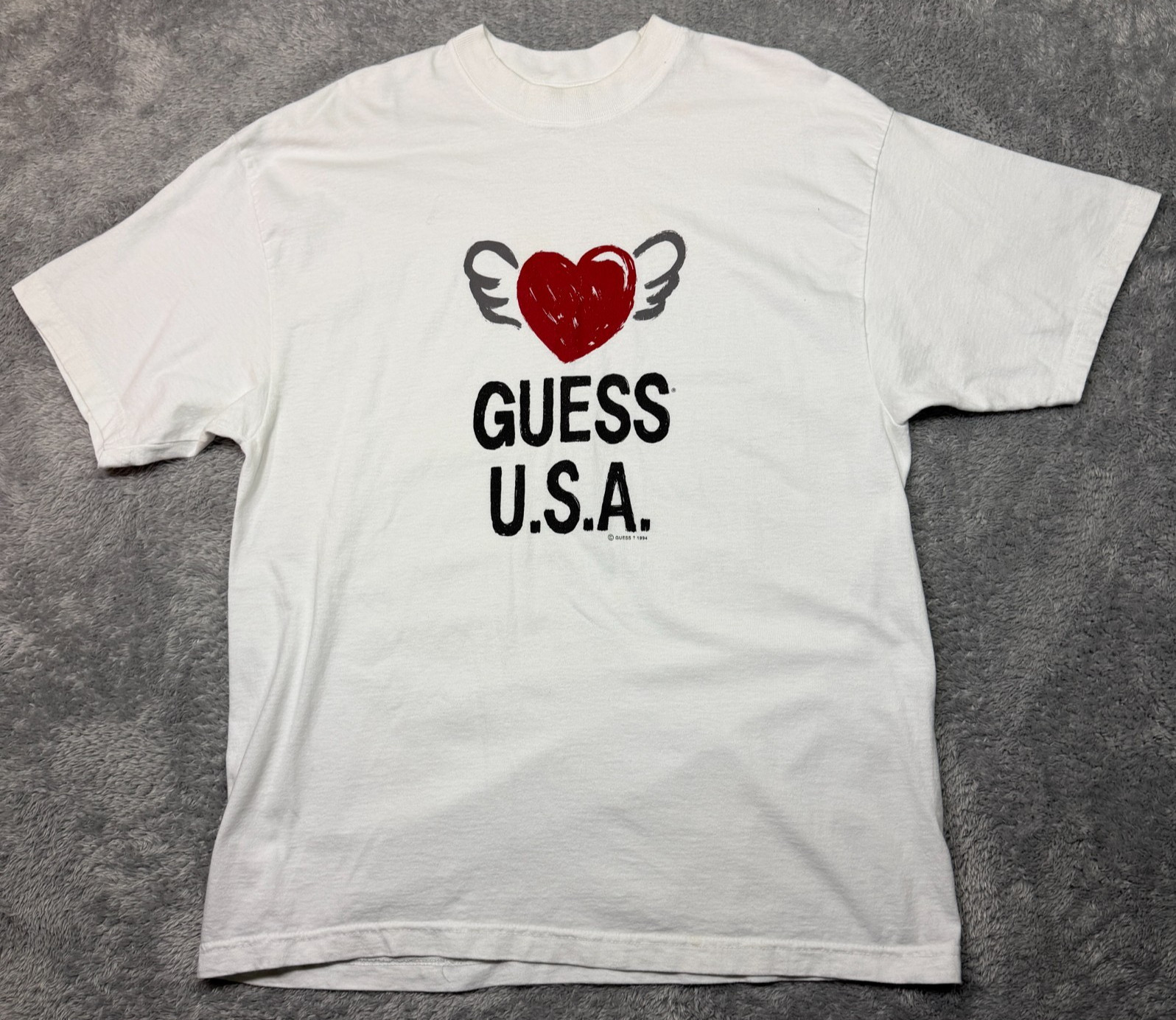 Vintage Guess T Shirt Adult One Size OSFA White Heart 1994 Made in USA 90s gallery