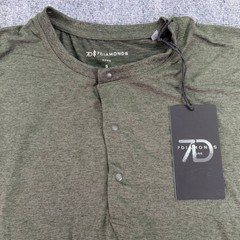 7 Diamonds Henley Mens Small Olive Core Long Sleeve Performance Stretch Snap NWT