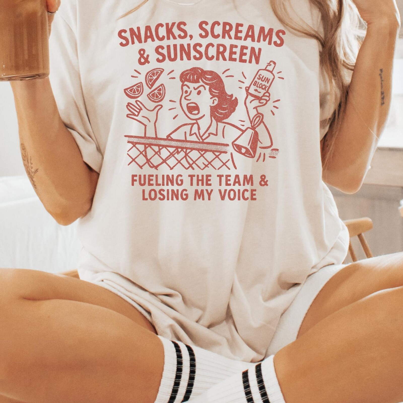 Retro Sports Mom, Screams & Sunscreen, Summer Vibes Natural T-Shirt gallery