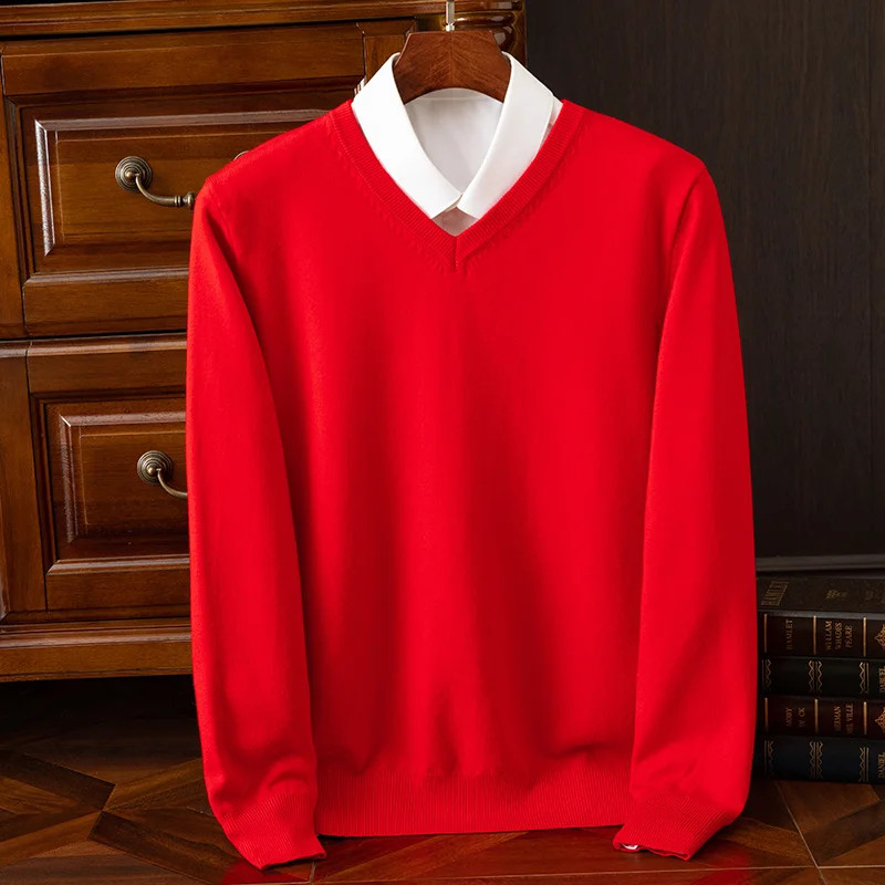 Autumn Winter Basic Merino Wool V-ne Sweater Men's Fashionable Casual Business gallery