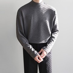 Mens Bottoming Long Sleeved Tee Thin T-Shirt Half Turtleneck Loose Crewneck Tops