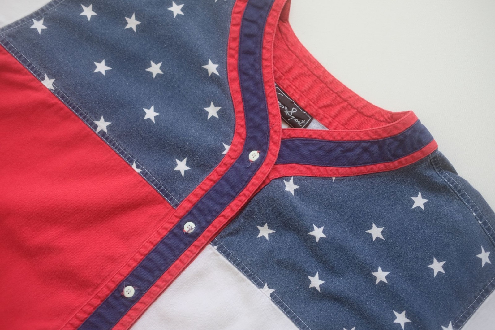 FLAG VTG 90s RETRO USA AMERICAN FLAG BASEBALL JERSEY ALL OVER PRINT SHIRT SZ XL gallery