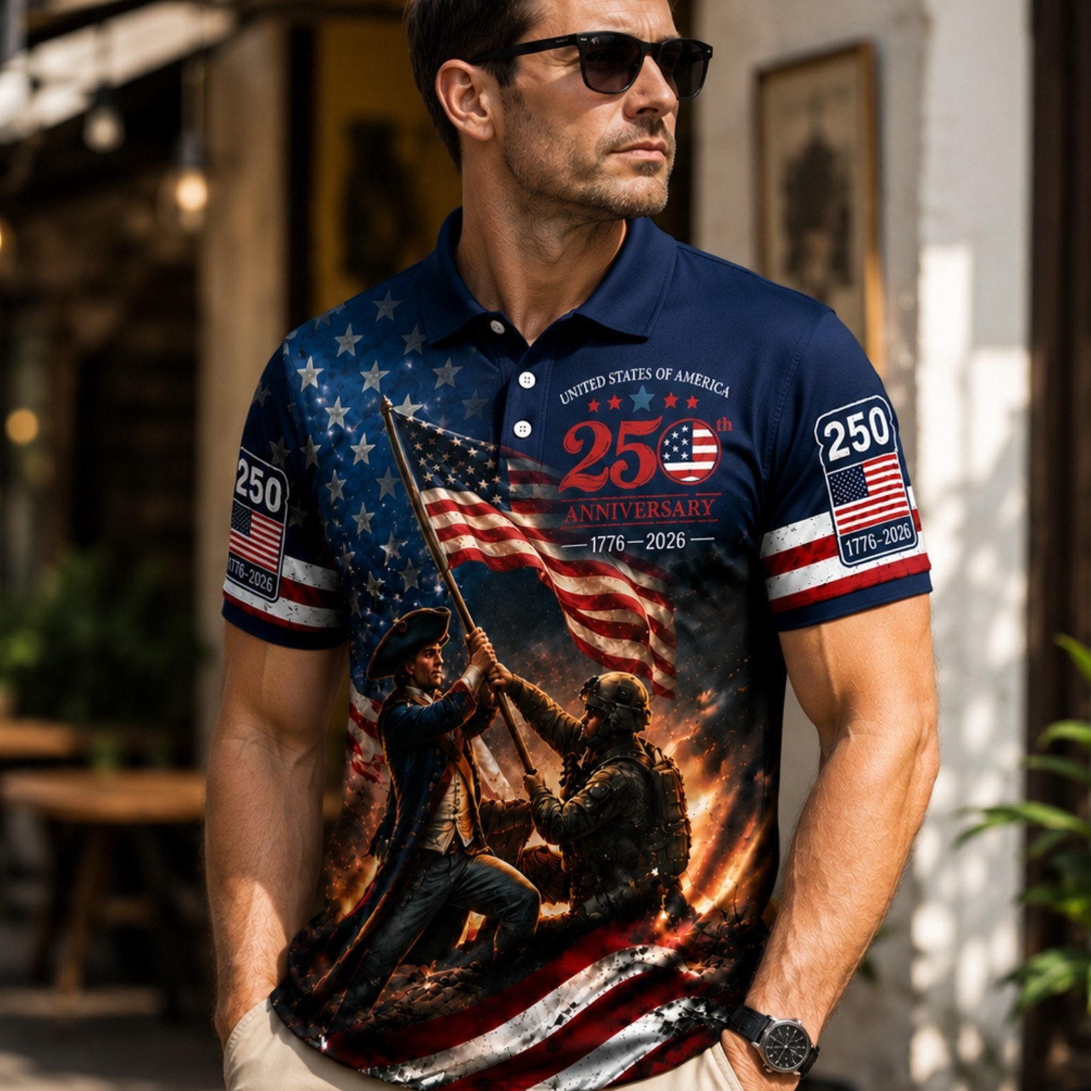 USA 250th Anniversary Polo Patriot Soldier Veteran 1776-2026 US Flag (S-5XL) gallery