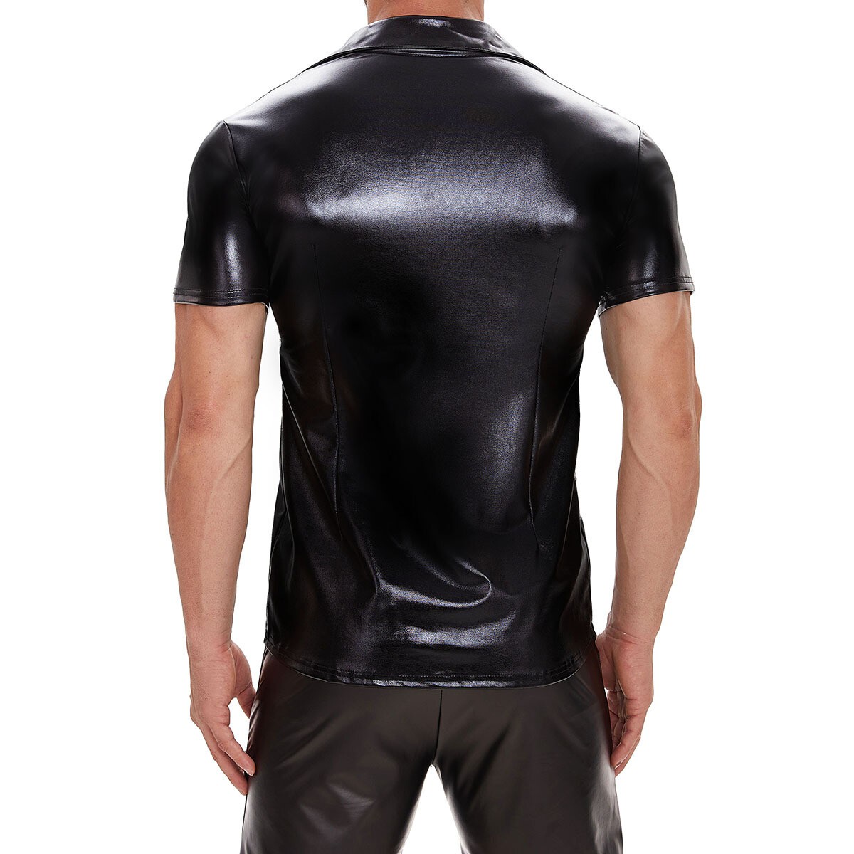 Sexy Men's WetLook Patent Shiny PVC Leather Shirts Coat Top Clubwear Costume gallery