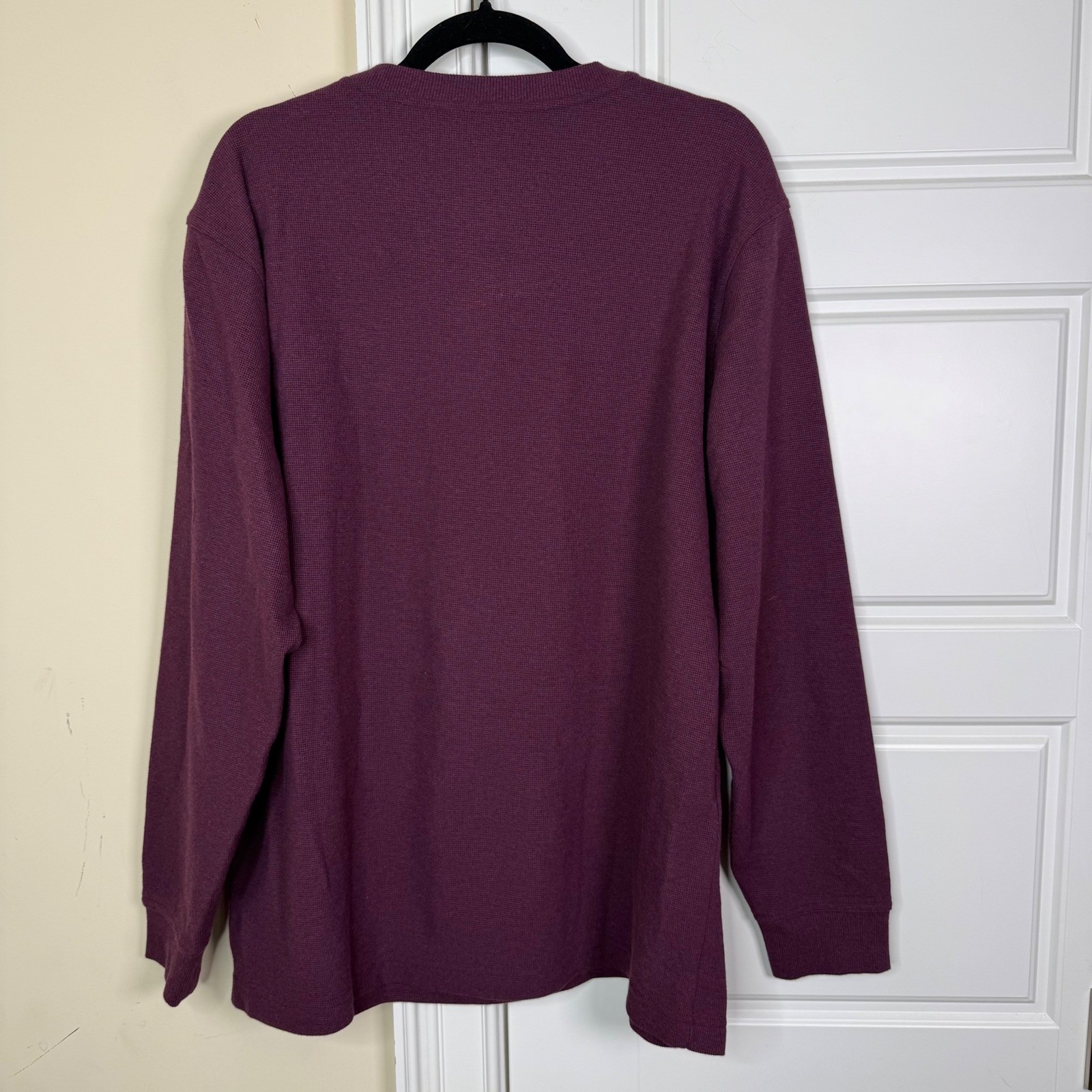 LL Bean Henley Mens L Burgundy Waffle Knit Long Sleeve Cotton Shirt 502224 gallery
