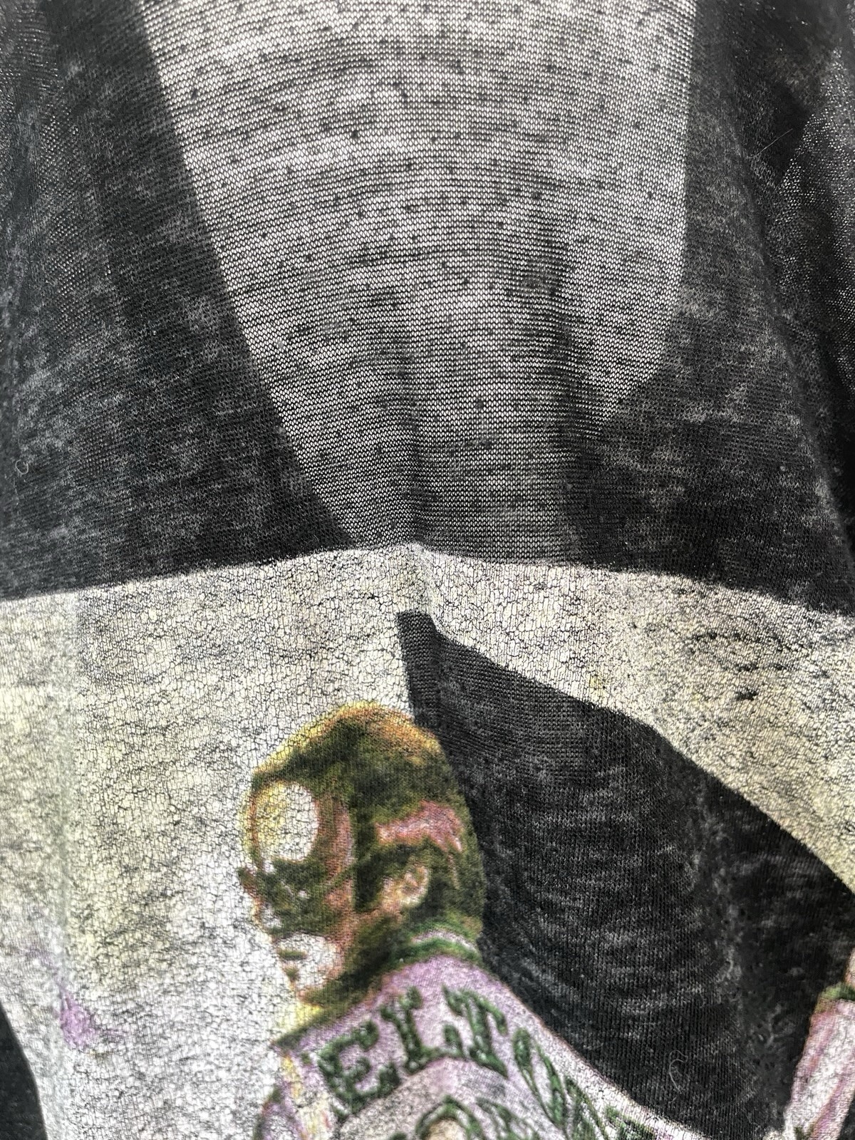 ELTON JOHN T Shirt Farwell Yellow Brick Road 2019 XL Black Distressed Semi Sheer gallery