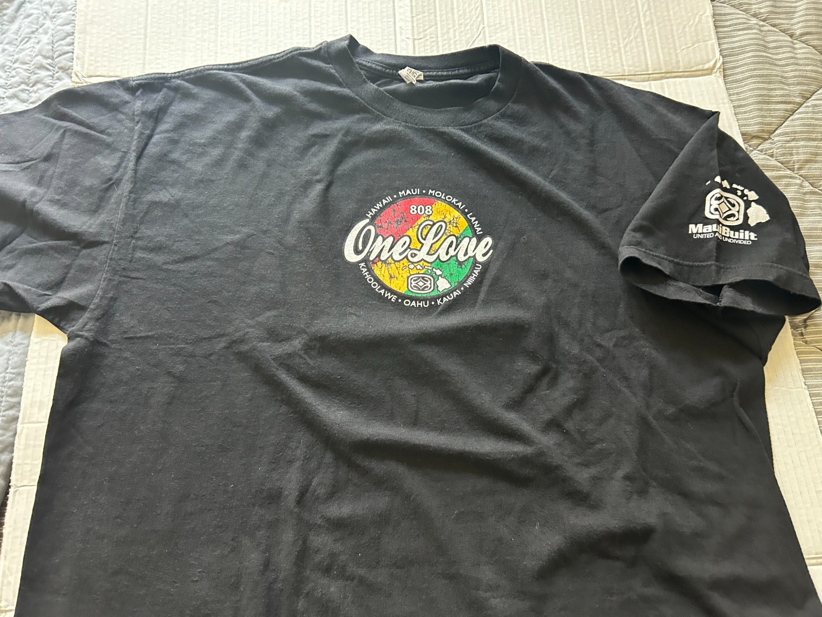 MAUI BUILT 808 ONE LOVE DISTRESSED 2XL BLK SHORT SLEEVE T SHIRT.SEE DESCRIPTION gallery
