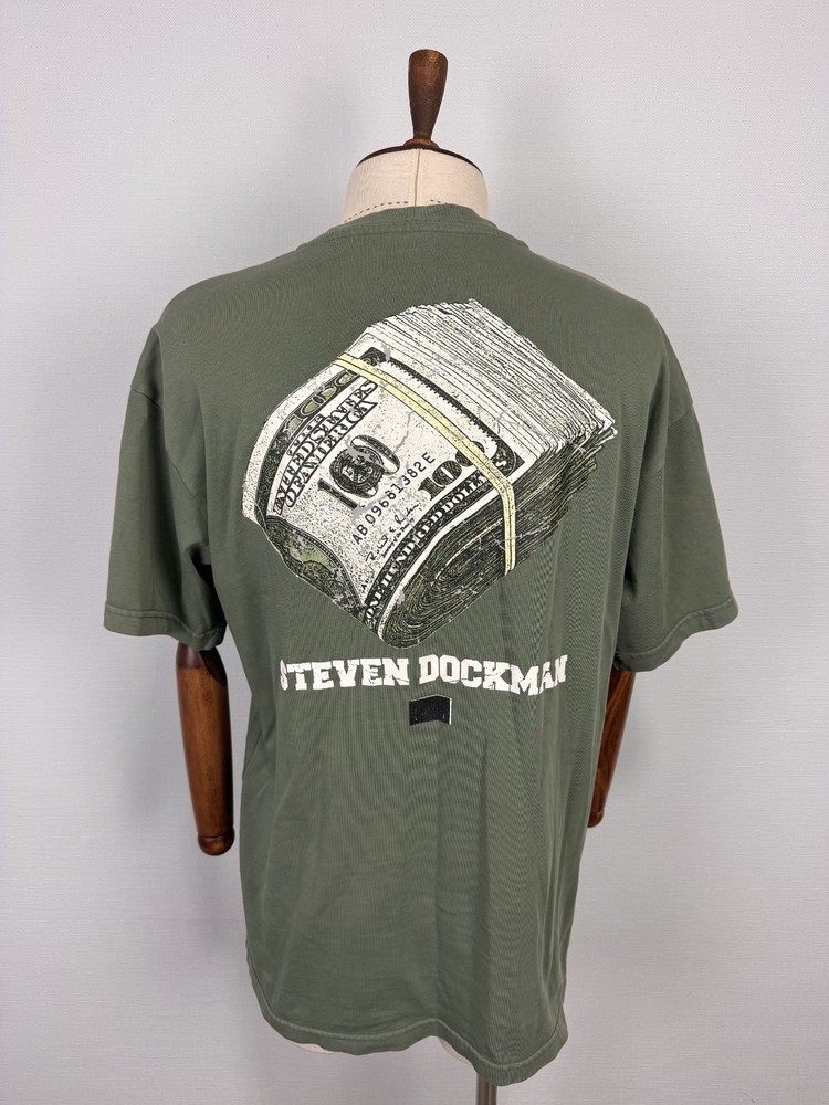 STEVEN DOCKMAN Green Big Dollars Print Short Sleeve Italian T-Shirt Sz M