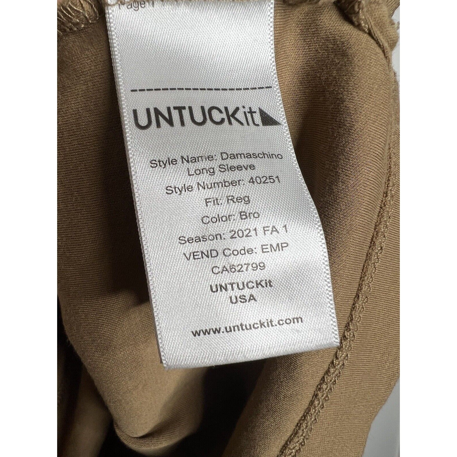 UNTUCKit Shirt Mens Medium Tan Stretch 1/4 Button Casual Top Long Sleeve Collar gallery