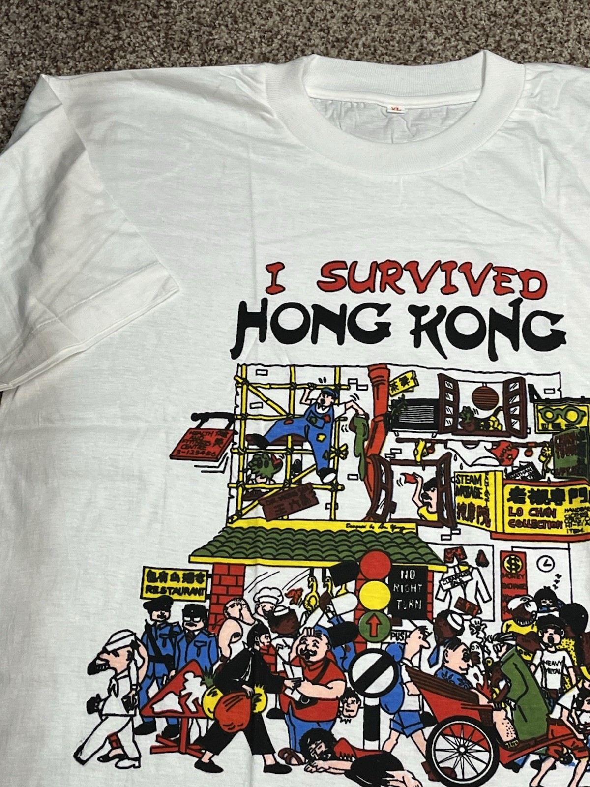 NOS Vintage I Survived Hong Kong Tourist T Shirt Size XL Extra-Large White gallery