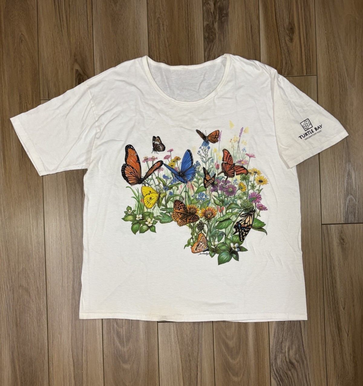Vintage 90s Floral Botanical Abstract Nature Flowers Butterflies T-Shirt XL Art