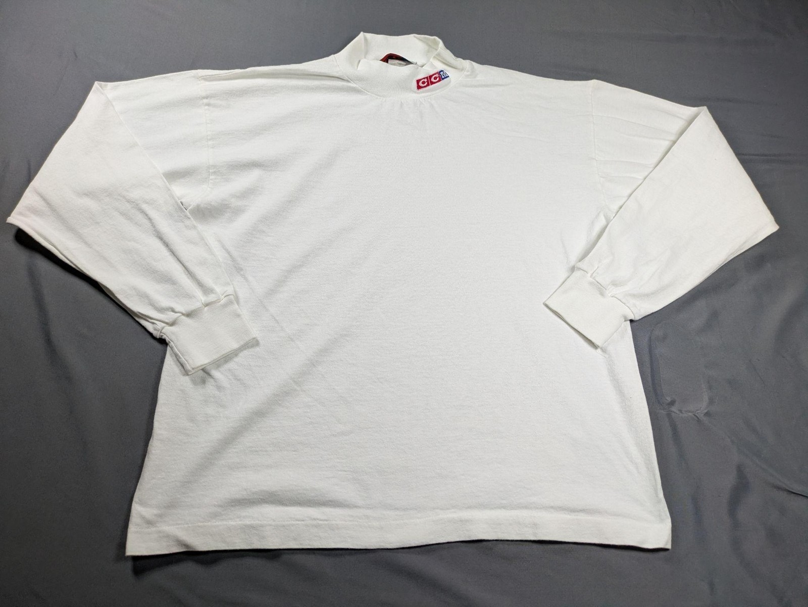 Vintage CCM Mock Neck Shirt Mens Lg White Long Sleeve Hockey Base Layer Made USA