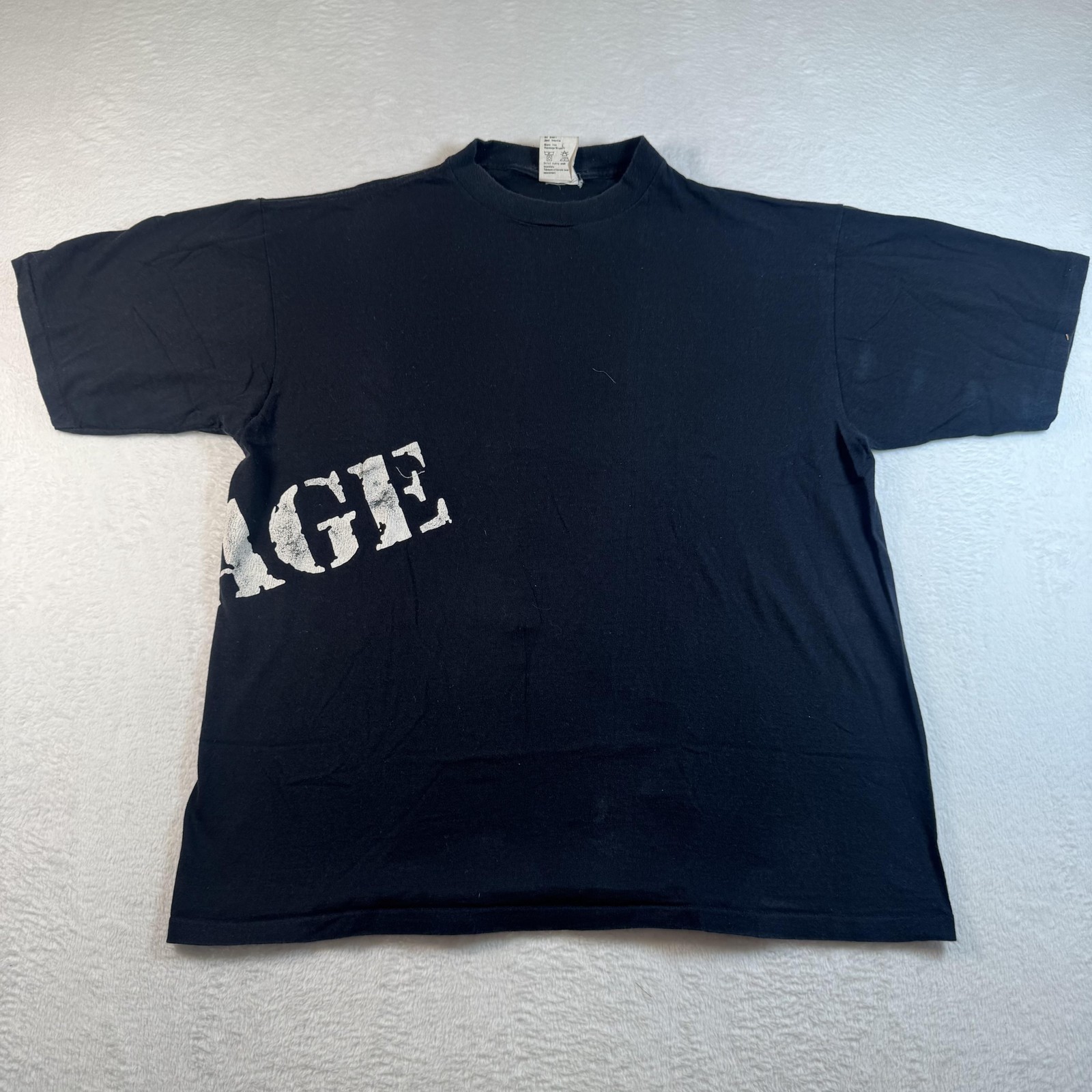 Damage Shirt Mens Large Black Wrap around Logo Graphic Tee Made USA Streetwear gallery
