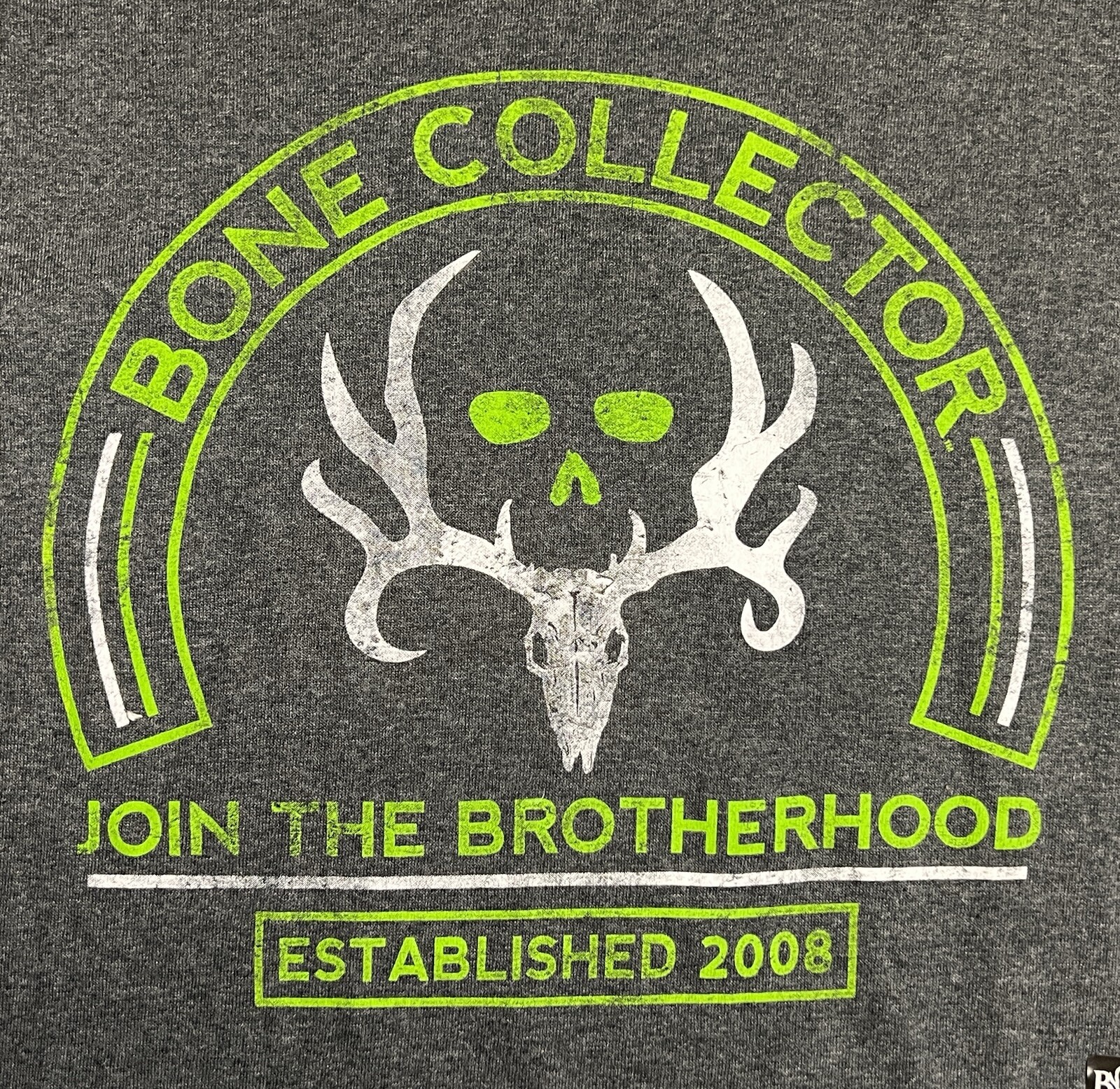BONE COLLECTOR T-SHIRT Men's L Gray + Bright Green 50% Poly-50% Cotton gallery