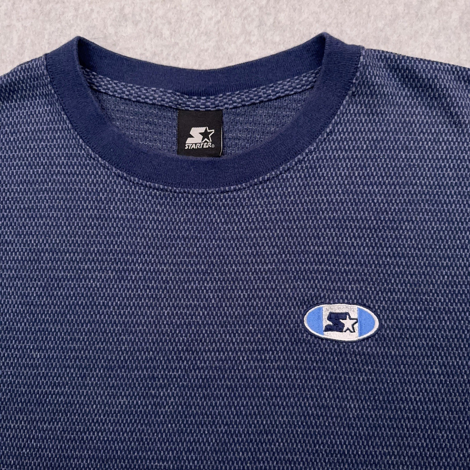 Vintage Starter Athletic T-Shirt Men’s XXL Blue Geometric Embroidered Logo Crew