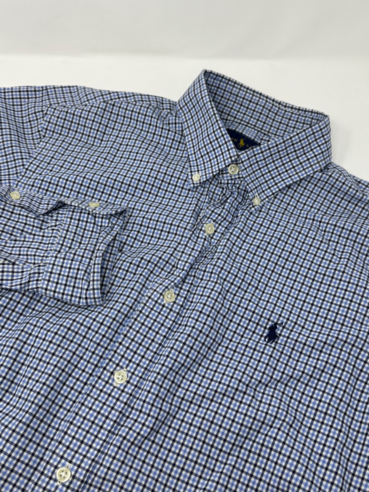 Ralph Lauren Men’s Button Up Shirt Sz L Blue Plaid Cotton G0