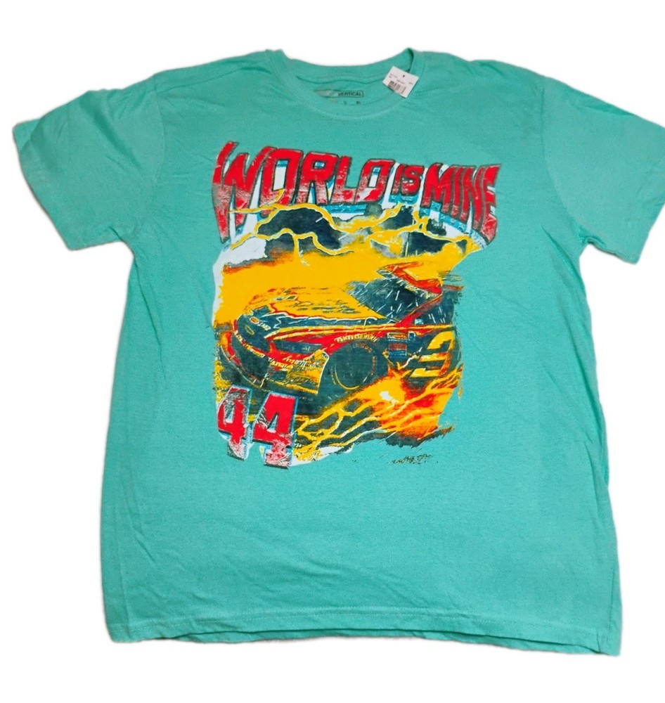 Brooklyn Vertical Men’s Teal Race Car 44 Cotton Short Sleeve Size Medium