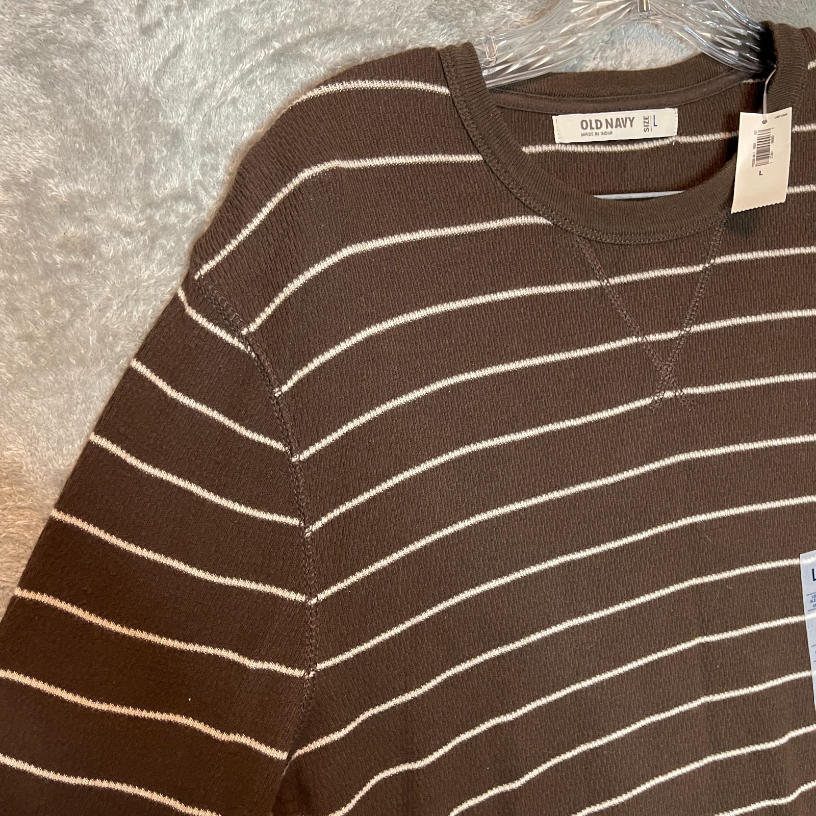 Old Navy Men Size L Classic Rugged Outdoor Striped Crewneck Thermal Shirt Brown gallery