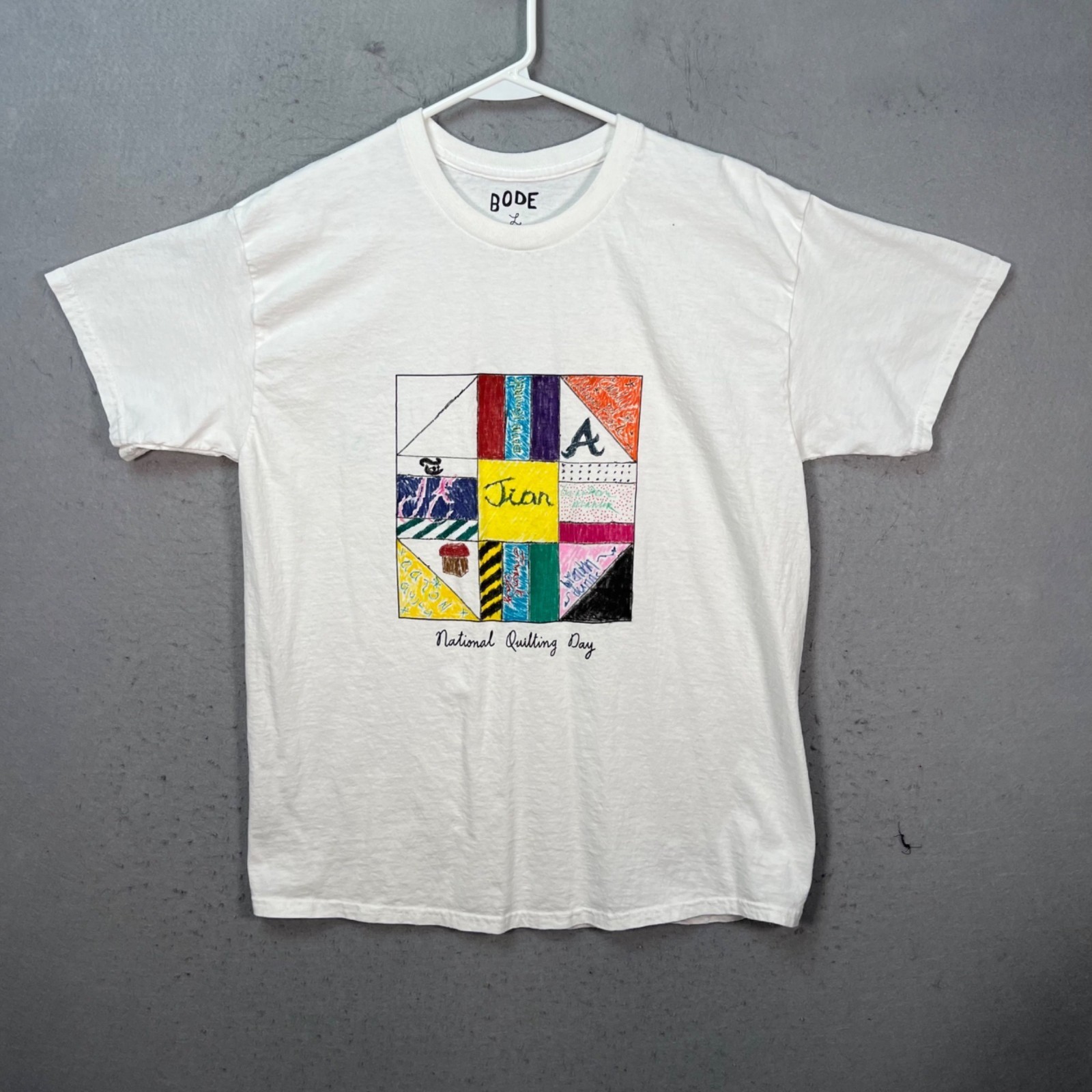 Bode National Quilting Day Graphic T Shirt White Cotton USA Made Mens Large gallery