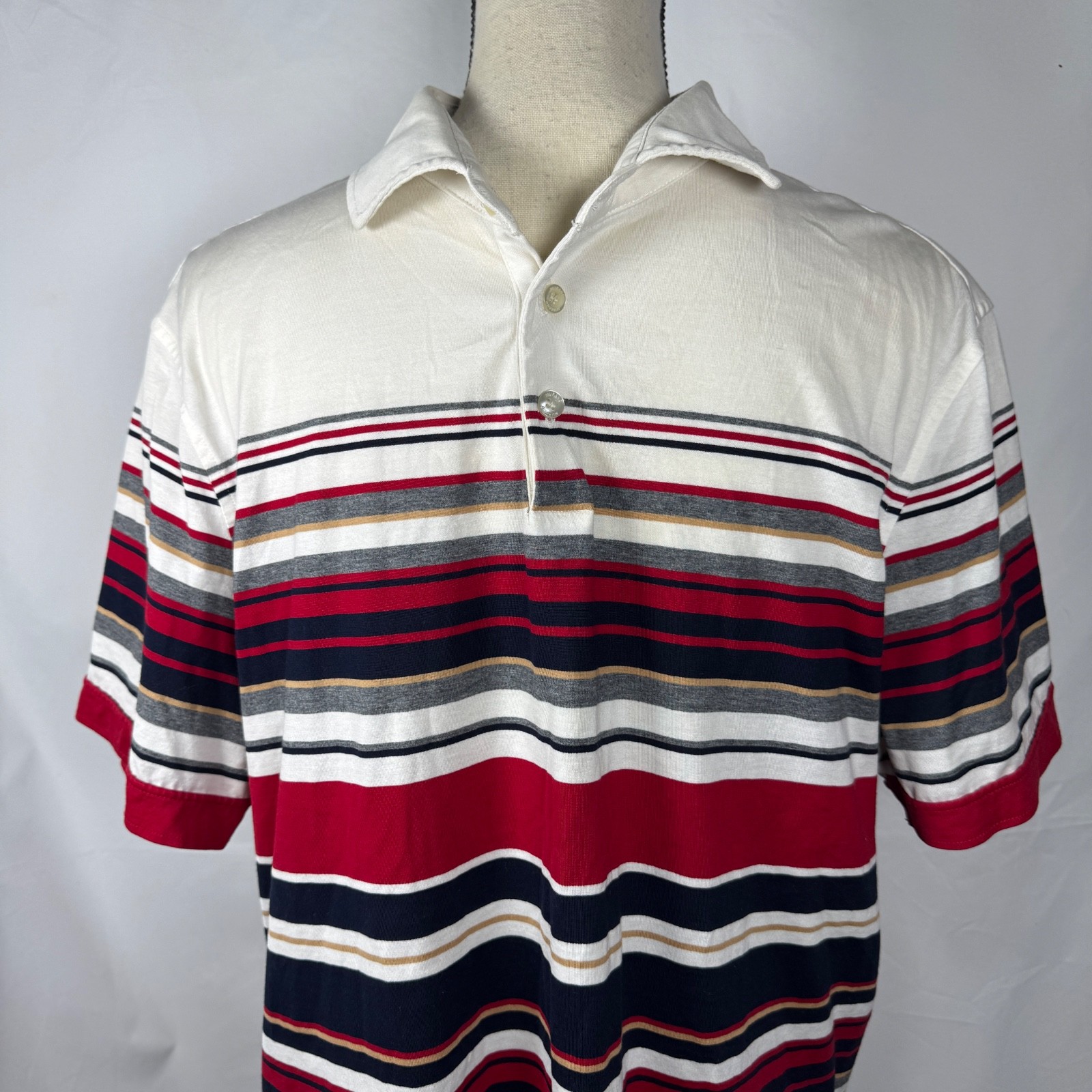 Murano Liquid Luxury Shirt Mens XL Red Blue White Striped Short Sleeve Slim Fit gallery