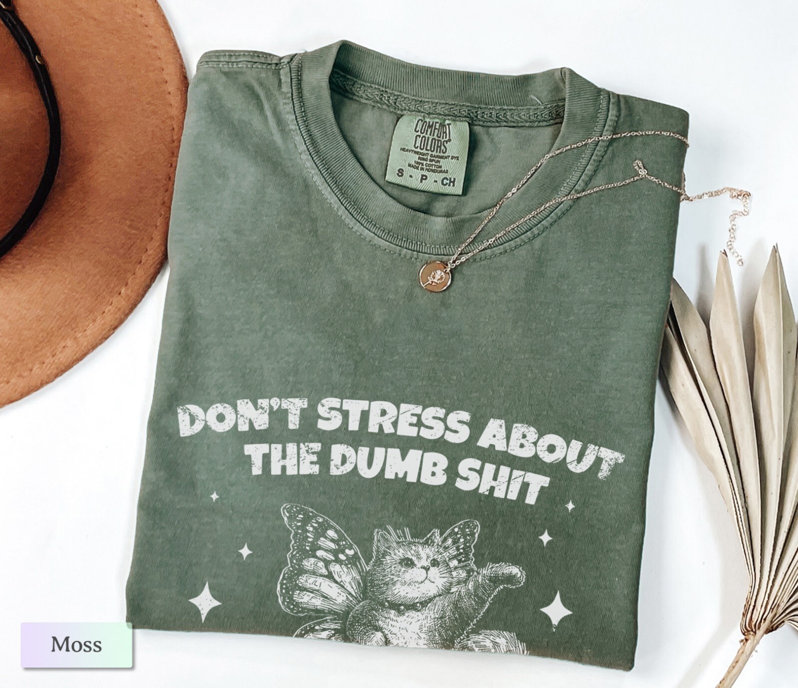 Don’t Stress About Dumb sh*t, Unisex Comfort Colors® Shirt, Butterfly Cat,CE234 gallery