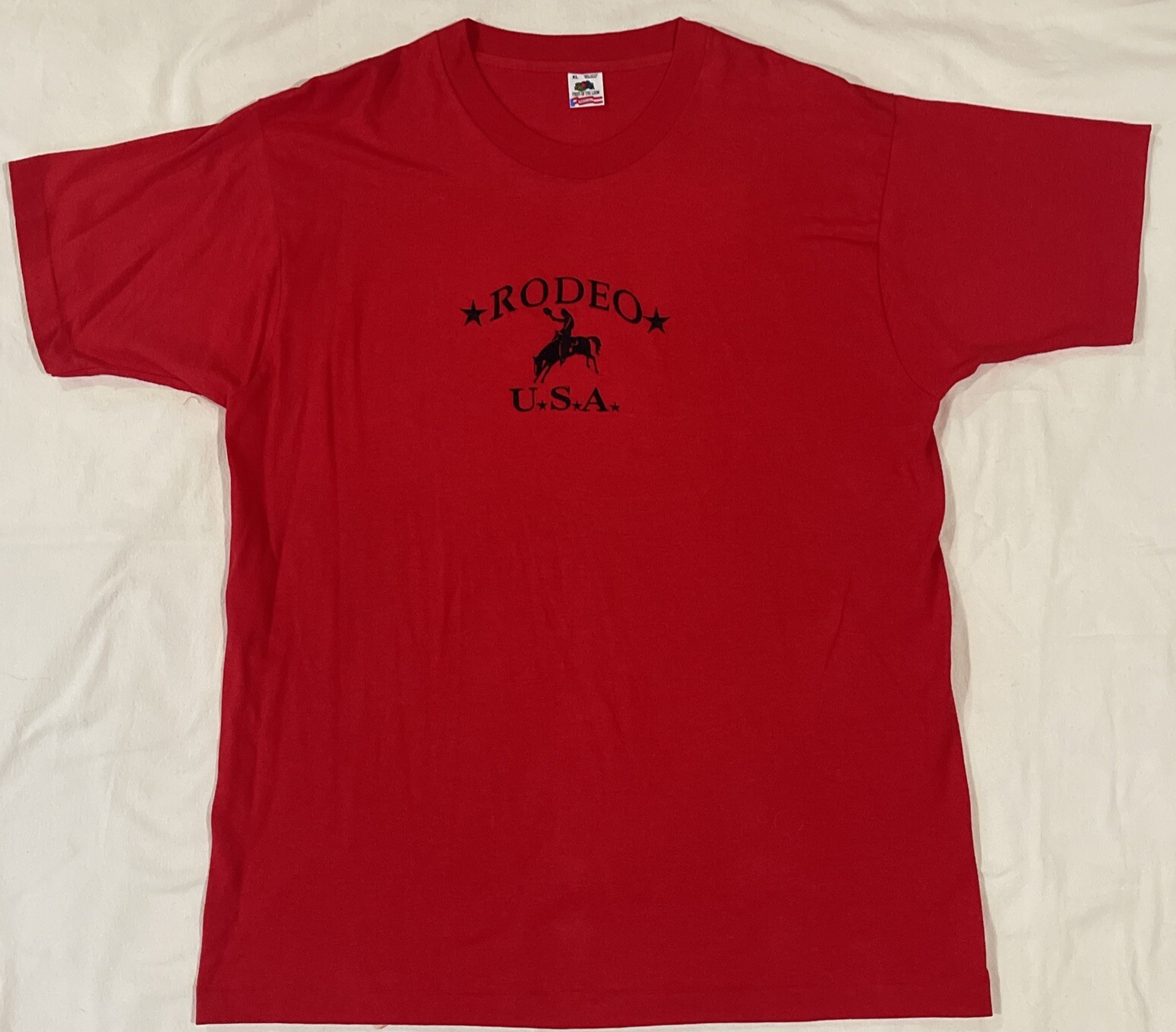 VTG Fruit of The Loom RODEO USA Embroidered Logo Red XL T-Shirt Single Stitch gallery