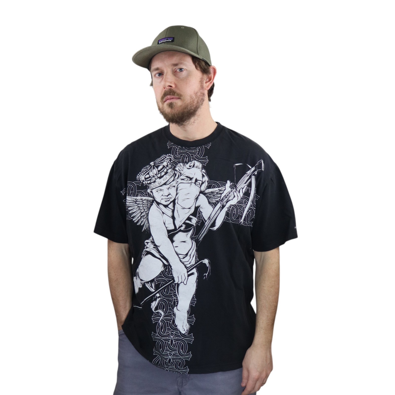 Vintage Crooks & Castles Illuminati Angel T-Shirt Mens XL/L Black Cross Weapons