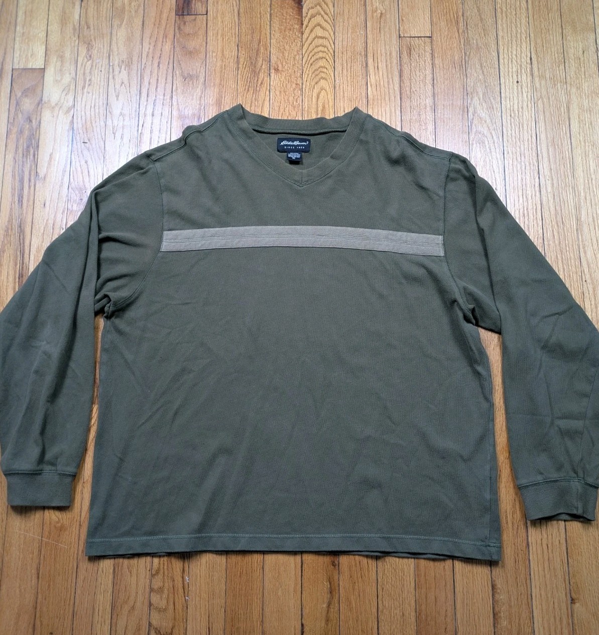 Vintage Eddie Bauer Shirt Mens XL Green Striped Long Sleeve Crew Neck gallery