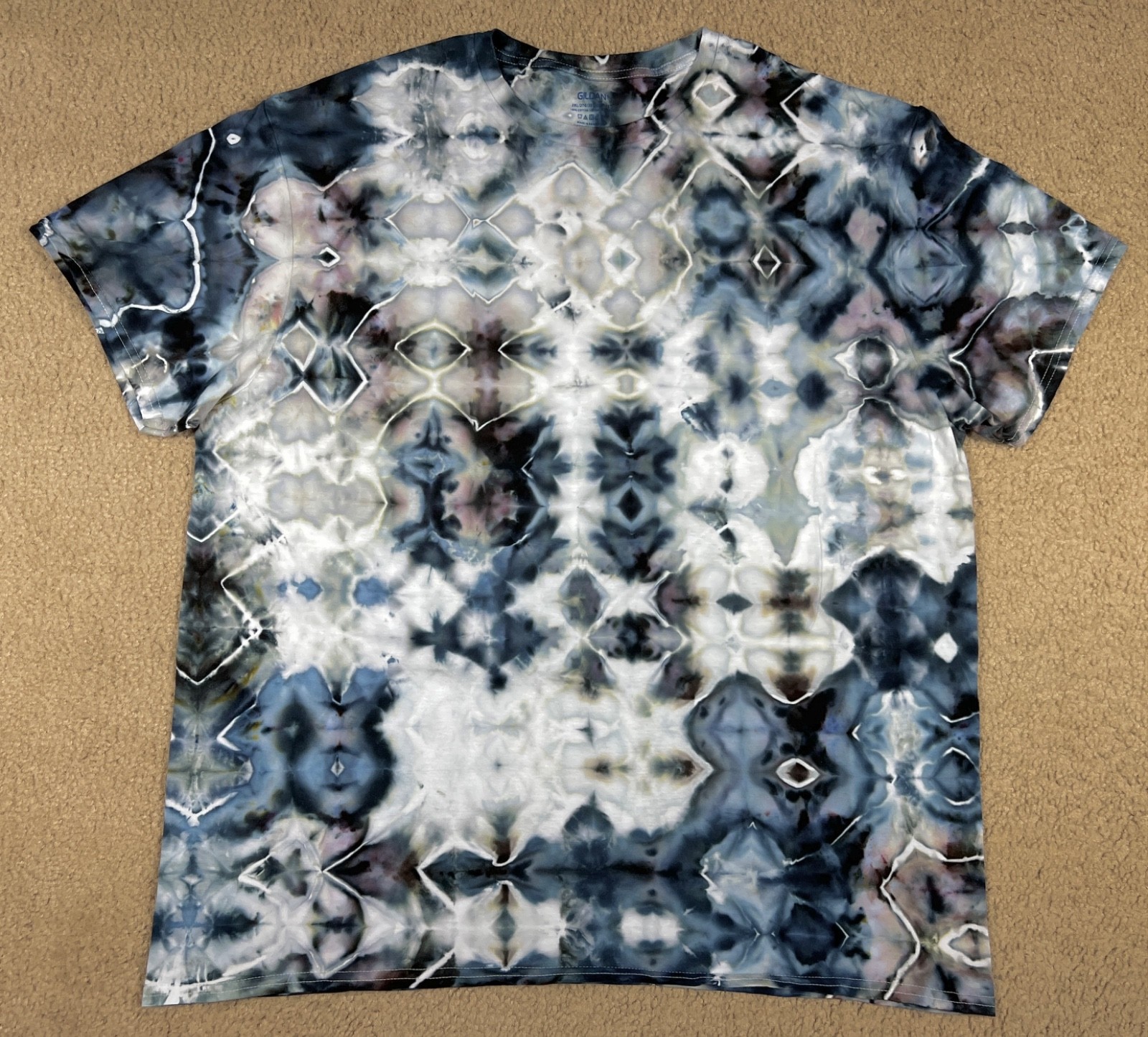 Handmade Ice Tie Dye T-Shirt 2XL Mens Womens Soft Cotton Black Grey Glitch