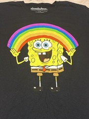 SpongeBob Square Pants Rainbow Graphic Black T Shirt unisex Sz L Happy Pride!