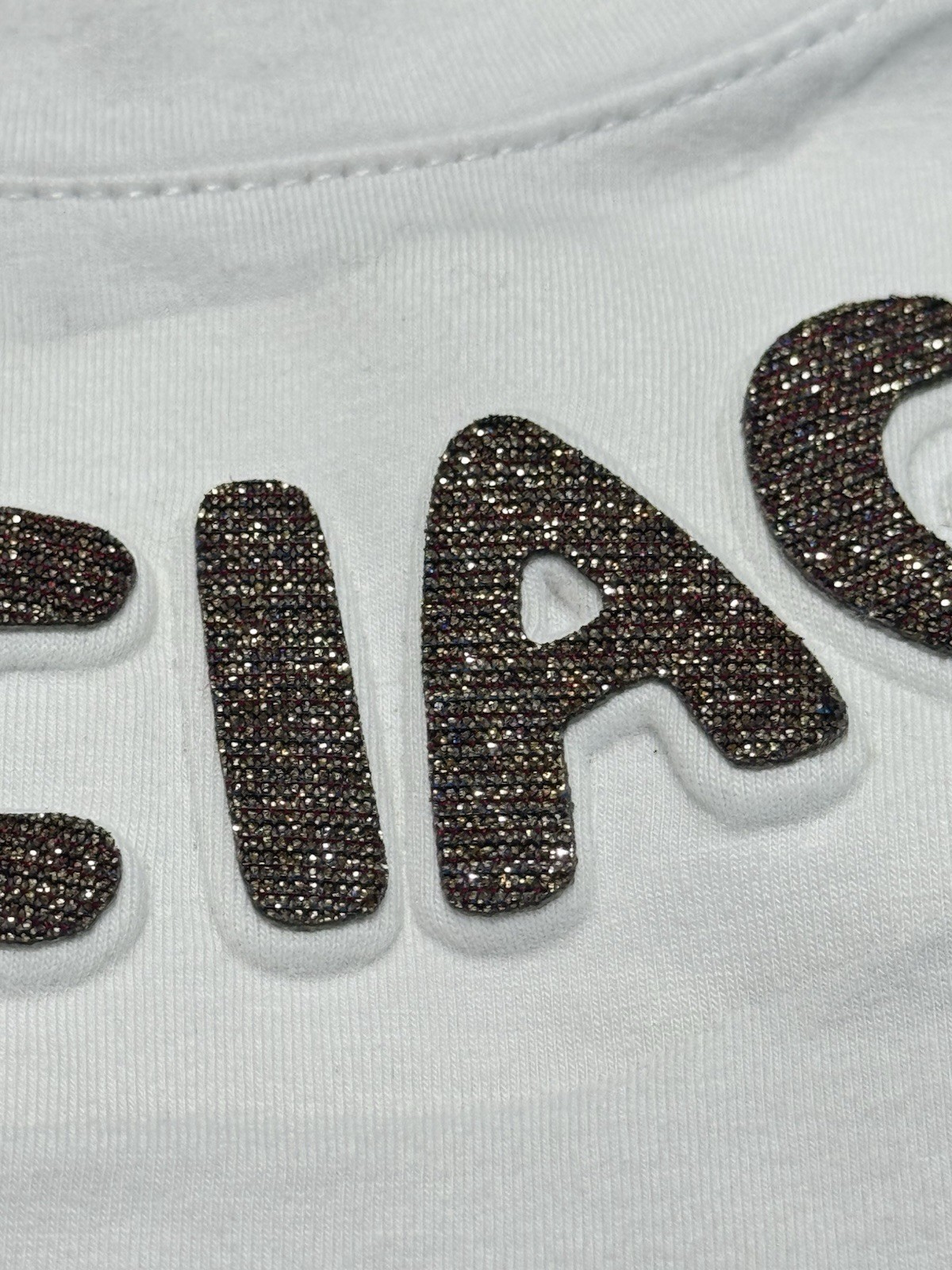 Balenciaga White T-Shirt 3D Logo Glitter Rhinestone Embellished Mens Size XL gallery