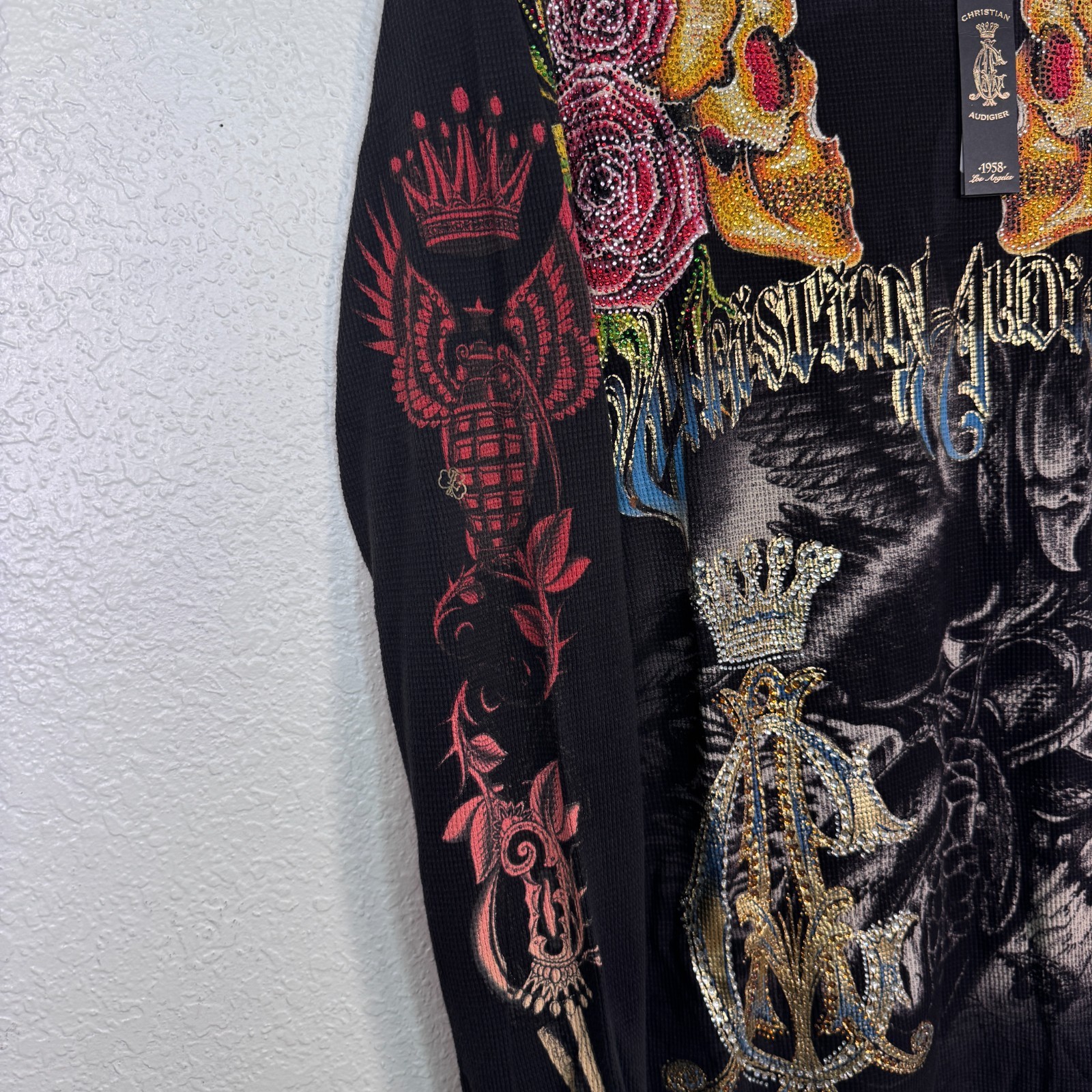 Christian Audigier Thermal Shirt Mens Large Skull Snake Eagle Battle Y2K Tattoo gallery