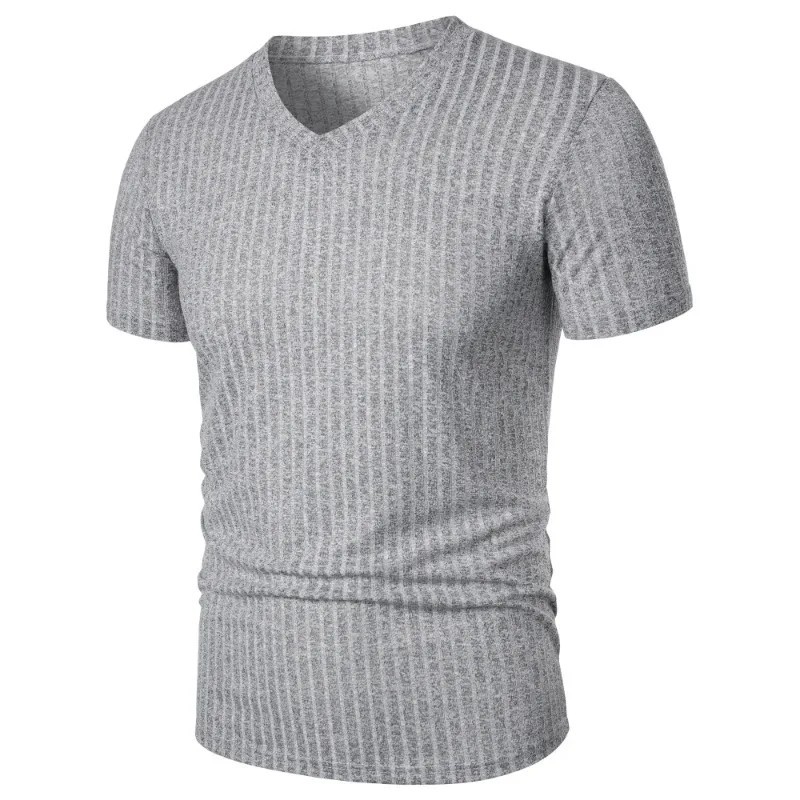 Summer Men Muscle V-Neck T-Shirt Ribbed Stretch Workout Gym Streetwear Tee Gift gallery