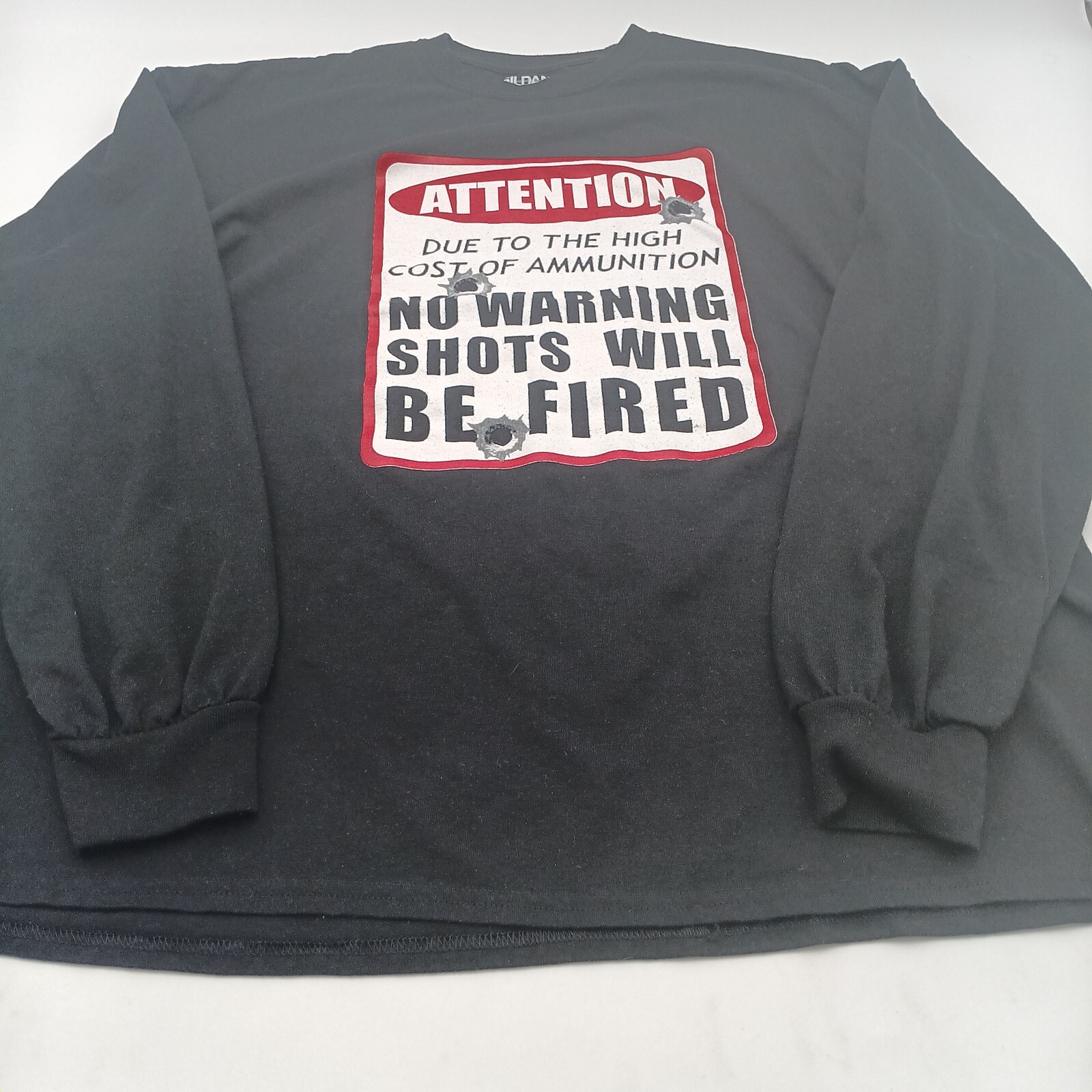 Gildan T Shirt Mens 2XL Black Attention No Warning Long Sleeve