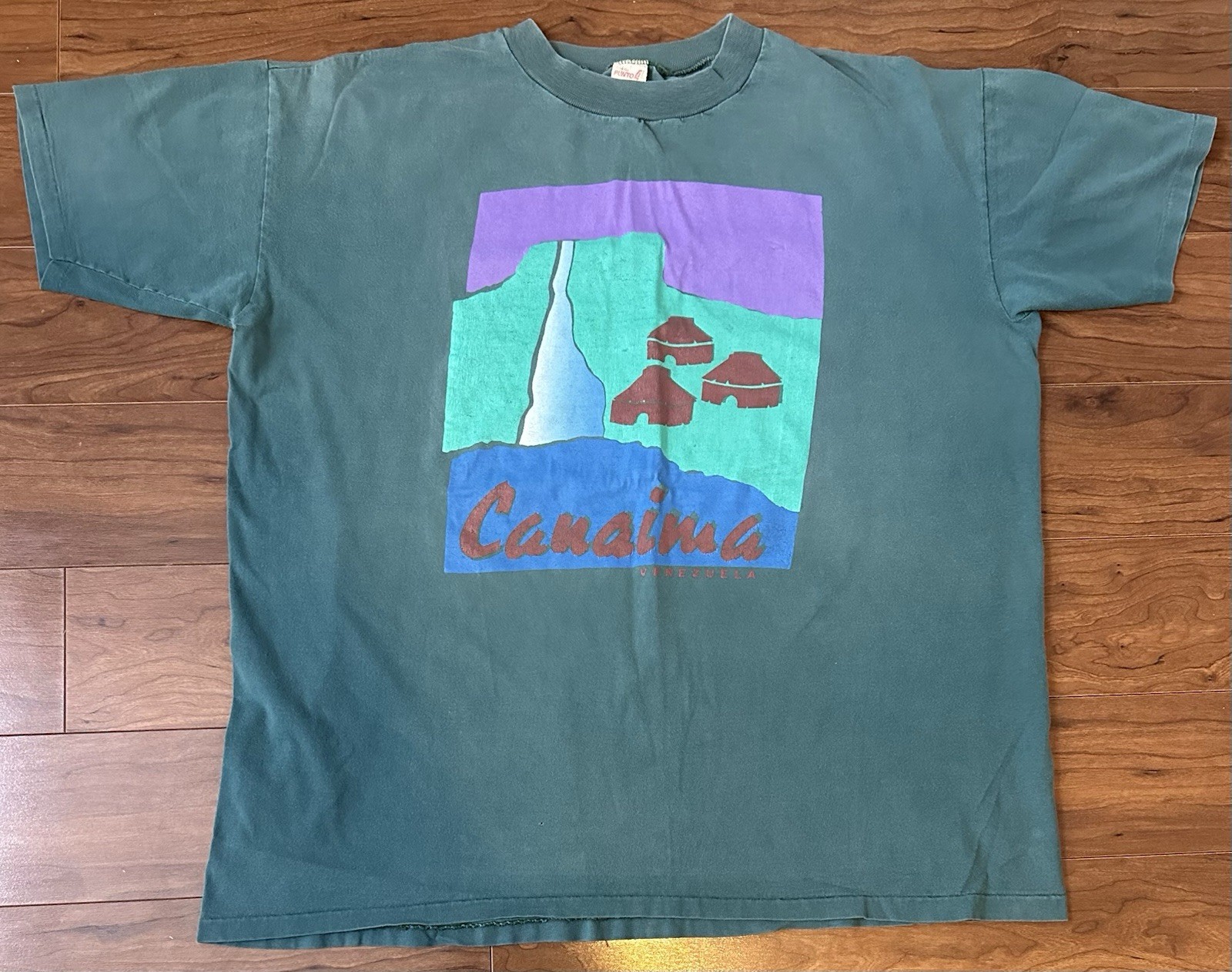 Vintage 90s Teal Canaima Venezuela Village T-Shirt Size XL Single Stitch Punto 4 gallery
