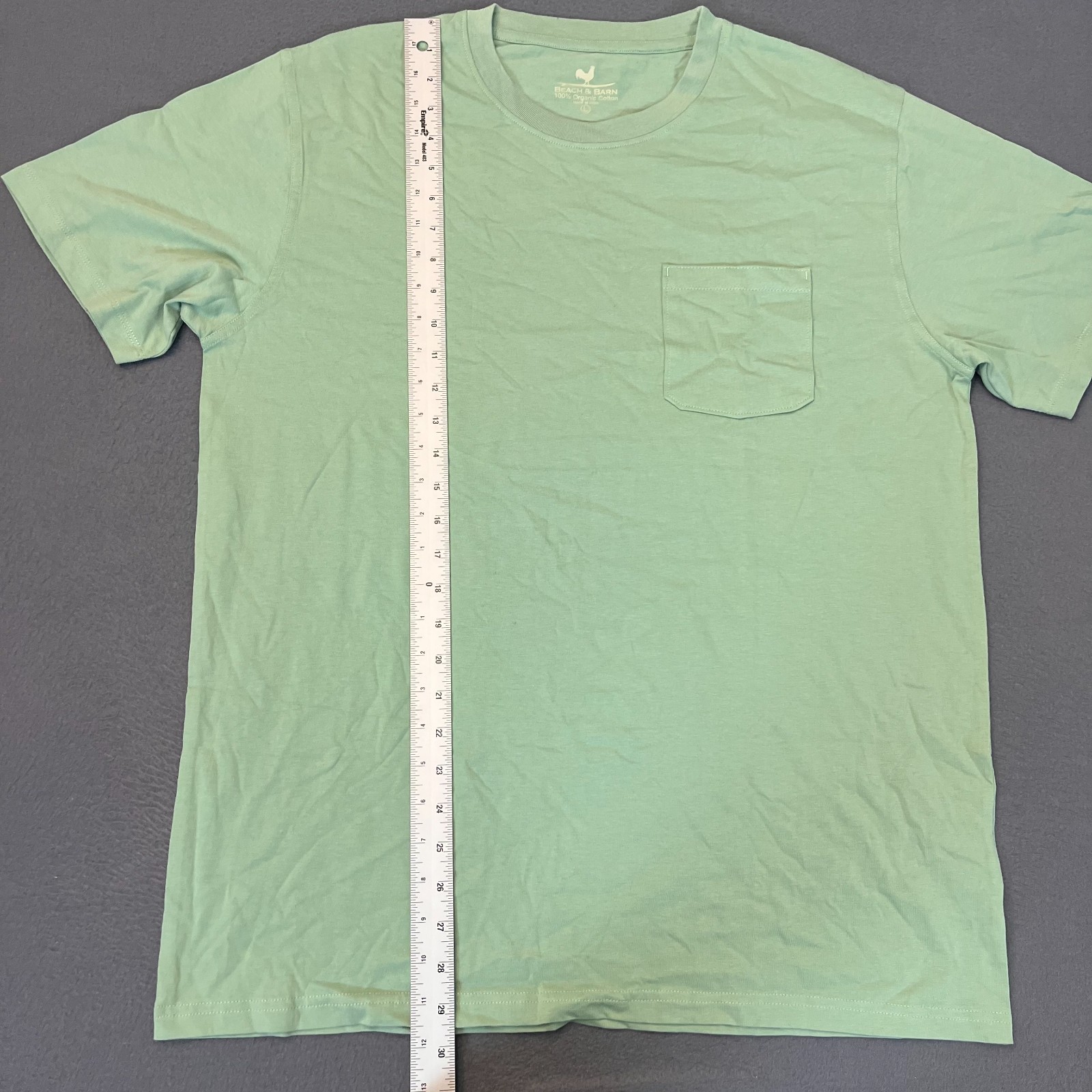 Beach & Barn Men's Lg Green Short Sleeve T-shirt Chest Pocket Logo 100% Cotton gallery