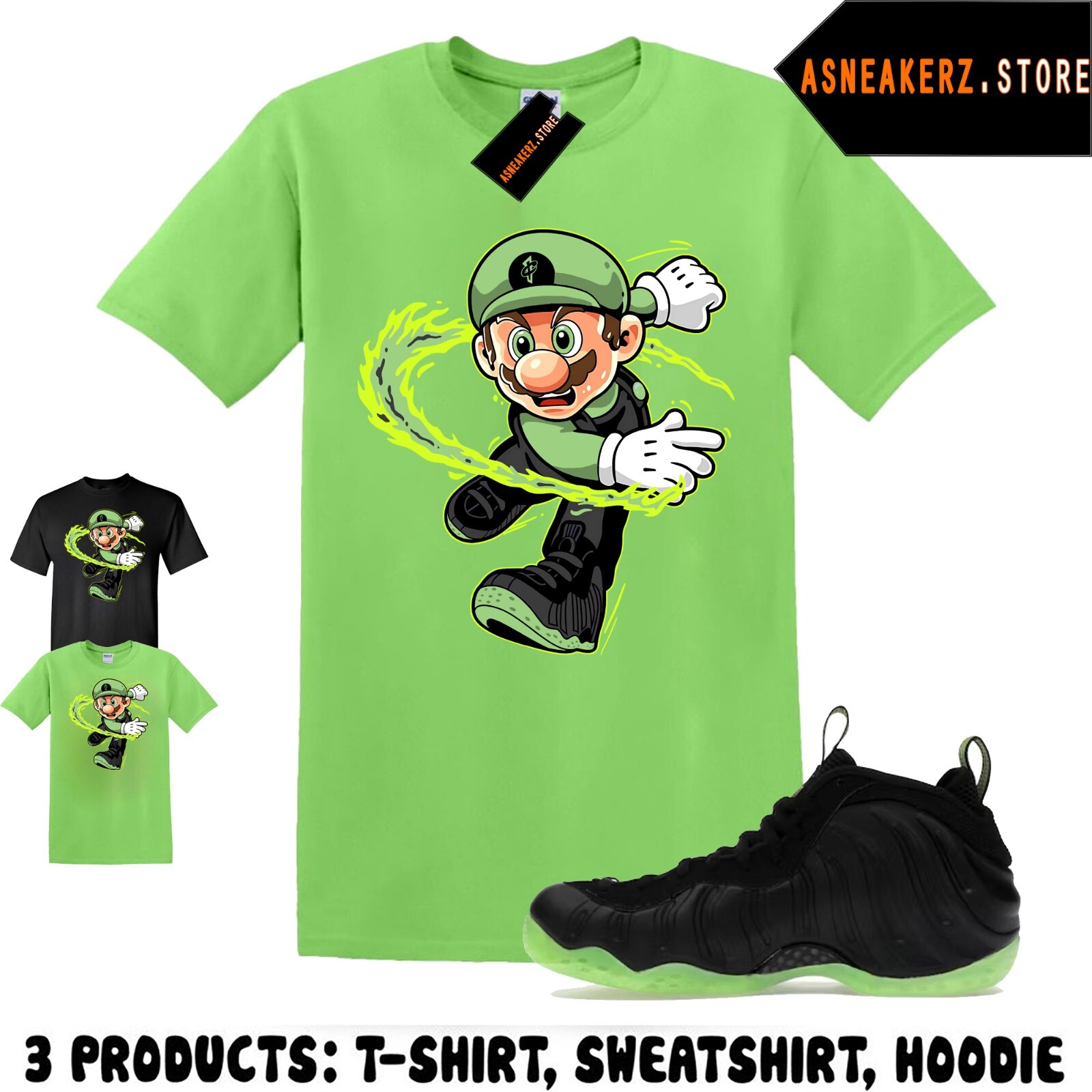 Shirt Match Foamposite One Black Volt Sneaker Matching Sneakerhead Mario T-Shirt gallery