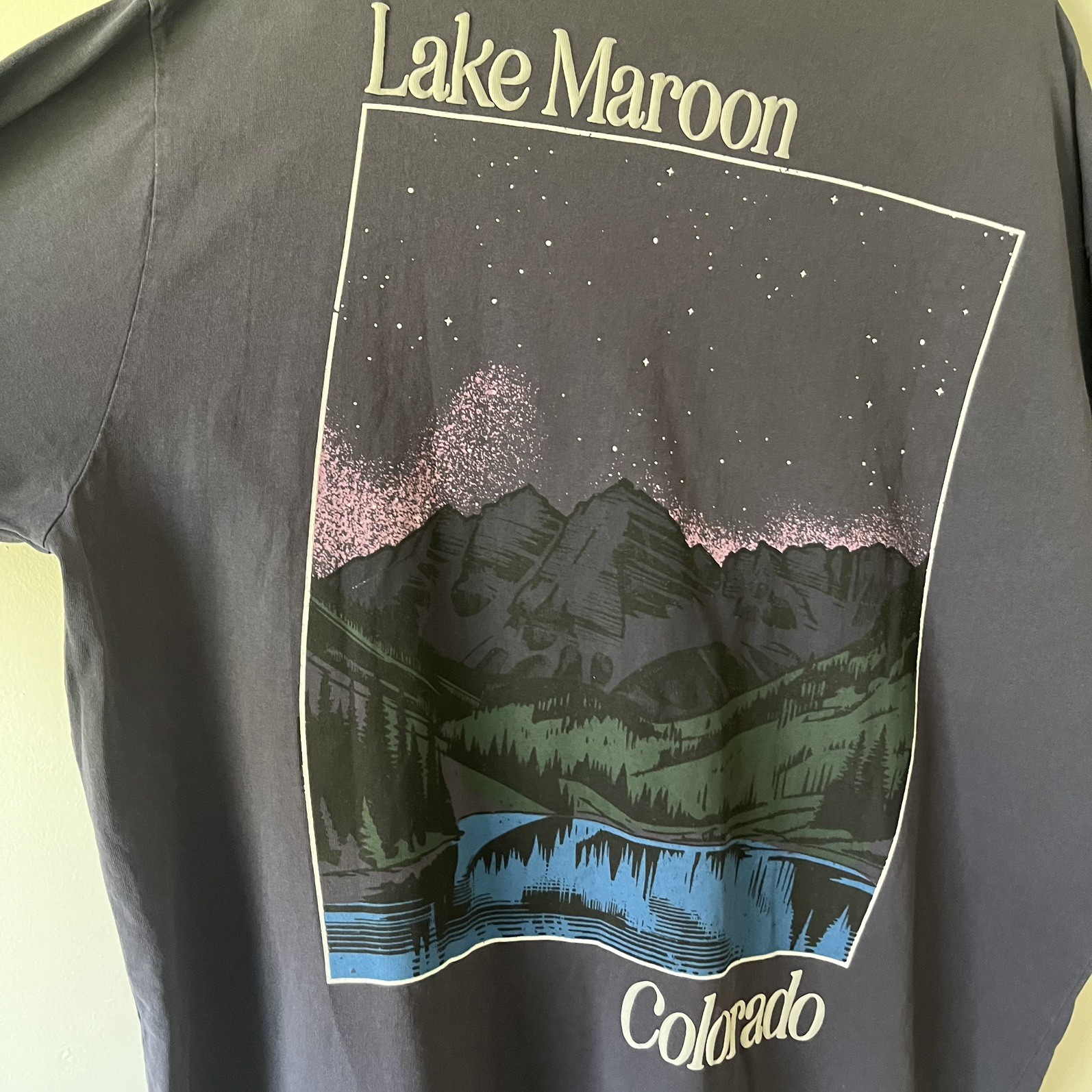 Men's Goodie Two Sleeves Lake Maroon Colorado Graphic T-Shirt Med Blue Gorpcore gallery