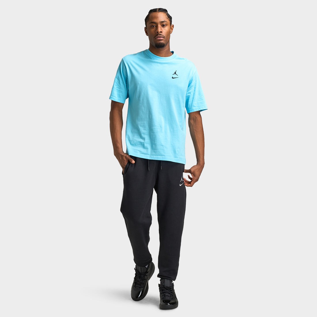 NWT Mens Jordan Brooklyn Swoosh Logo T-Shirt Blue Chill Black II2337-497 Large L gallery