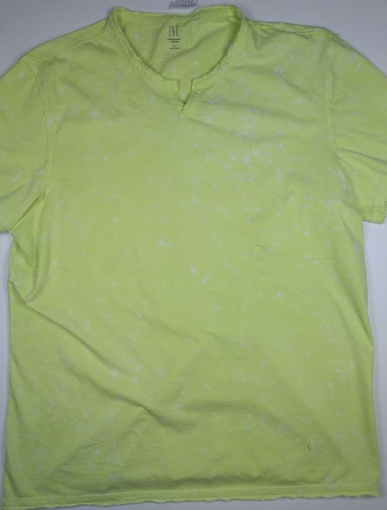 INC INTERNATIONAL CONCEPTS Lightning Yellow Marbled Split Neck T-Shirt Medium M