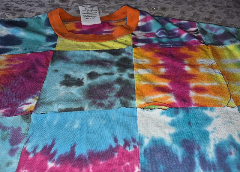 Eye Dye Vintage Patchwork Tie Dyed T-Shirt XL One Size Rainbow Checkerboard Boho gallery