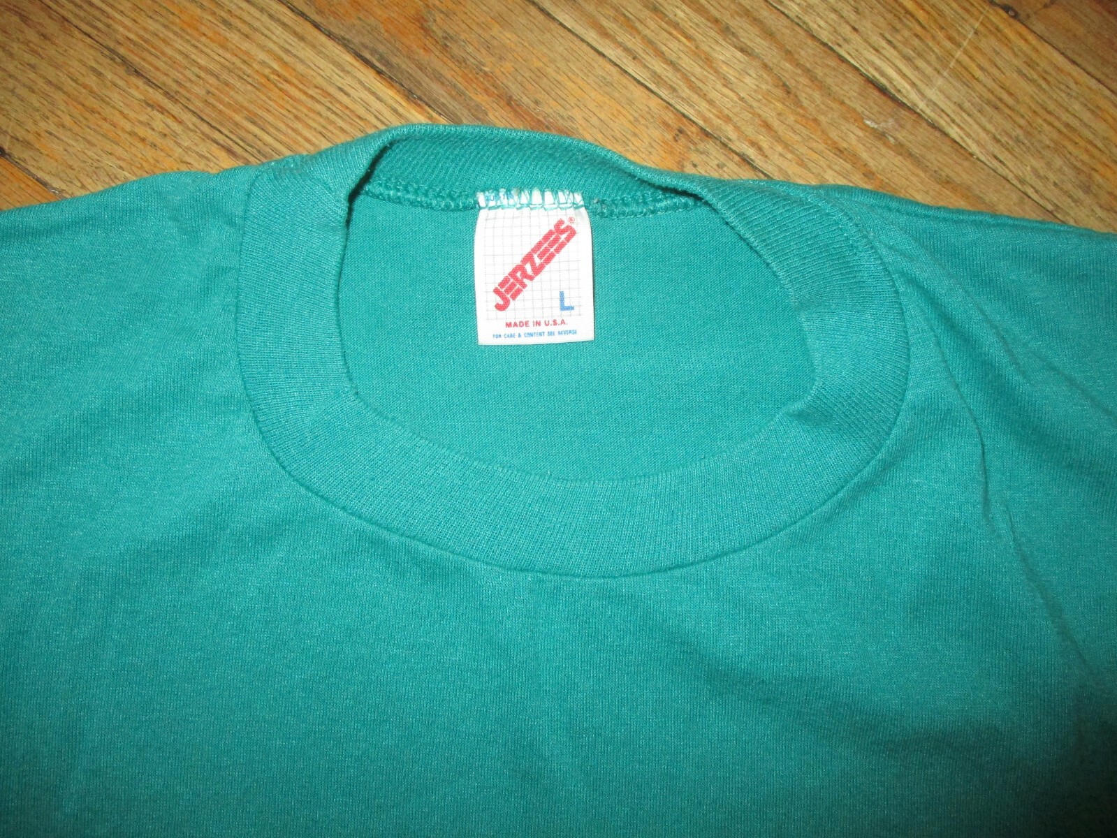 vtg 1980s SINGLE STITCH JERZEES T SHIRT Blank Plain 50/50 Turquoise USA - LARGE gallery