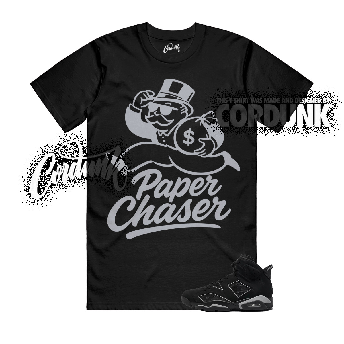 6 Cap and Gown Black Multi-Color Reflect Silver T Shirt Match PAPER