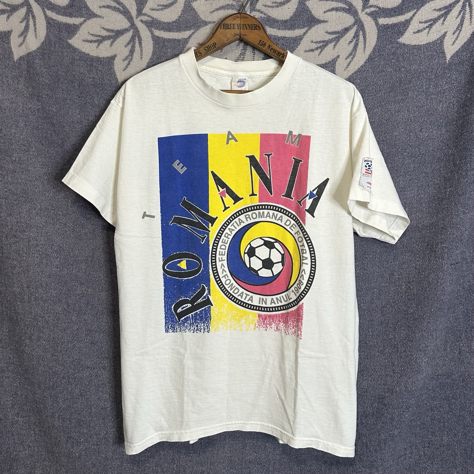 Vintage 1994 World Cup USA Team Romania Graphic T Shirt Cotton Large USA Made