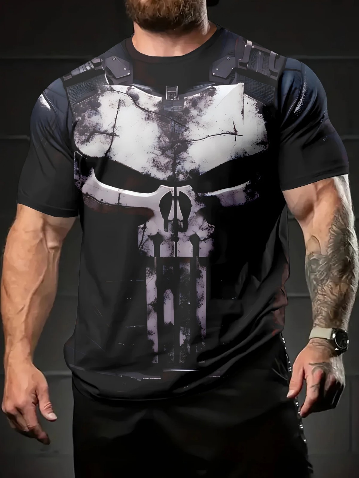 Cool The Punisher T-Shirt Mens Tee Military Skull Streetwear 3D Print Shirt gallery